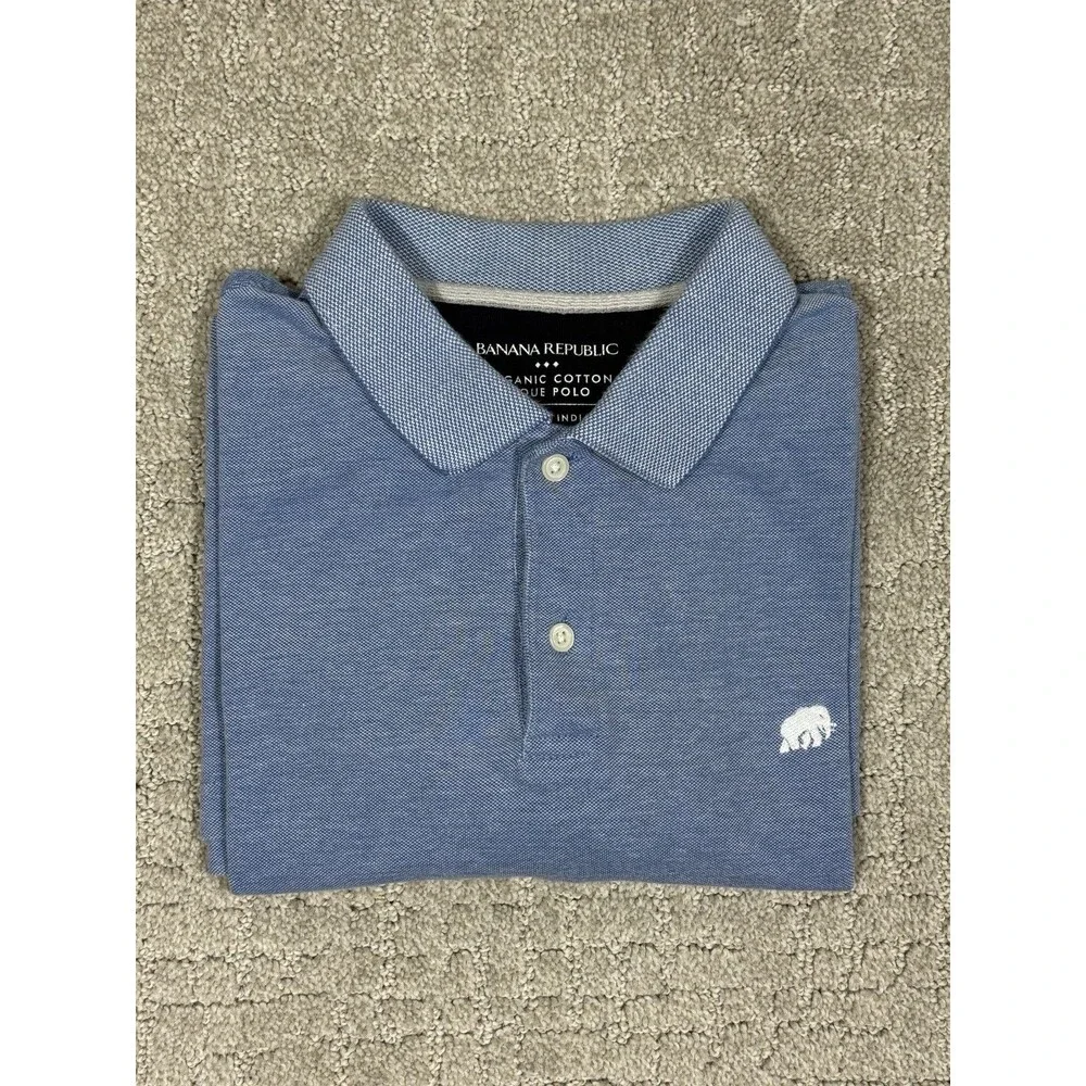 Banana Republic Organic Cotton Pique Polo Shirt Men's Large Blue Short Sleeve